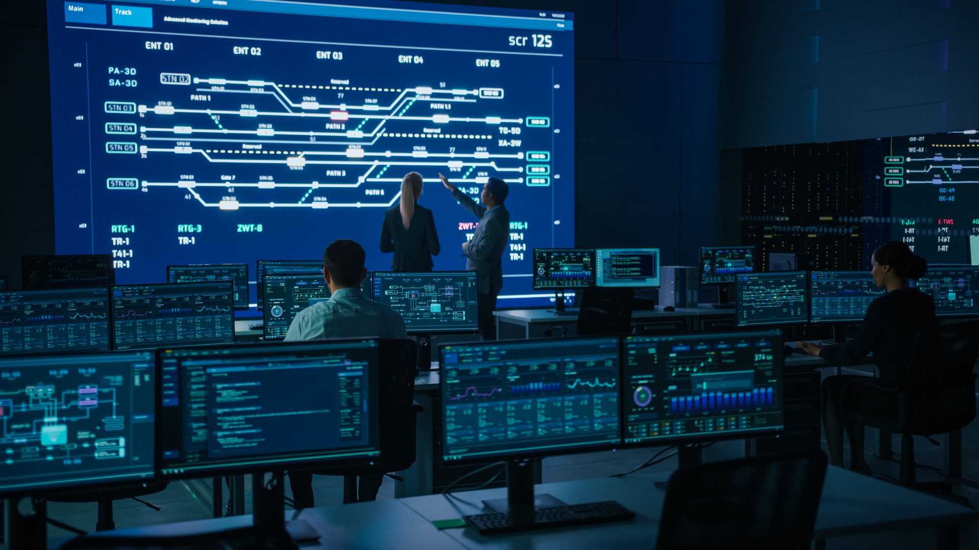 Operations center with a multi-screen video wall