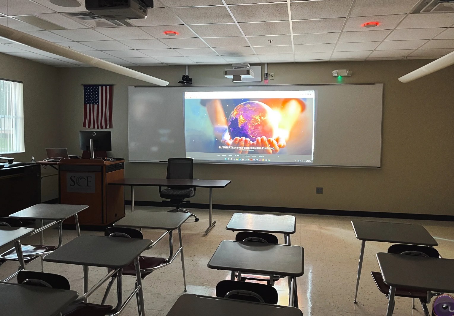 Modern classroom equipped with an interactive display